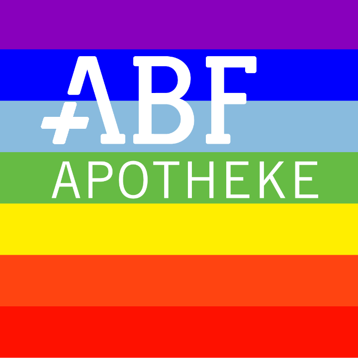 Logo ABF auf Regenbogenflagge.